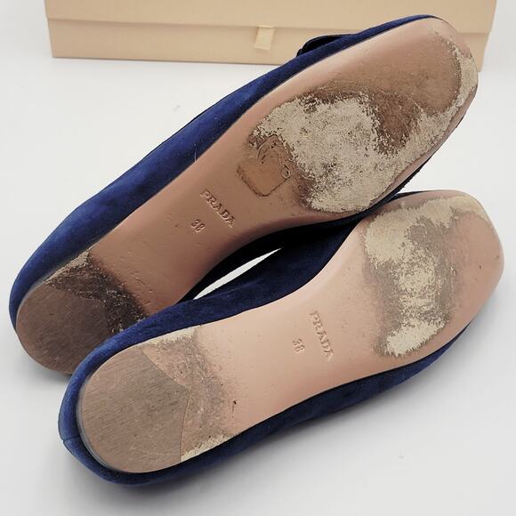 Prada Blue Suede Flat Shoes loafers flats Sz EU 38 US7.5 Camoscio Bicolo - Picture 12 of 16